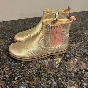 Mini Boden Leather Chelsea Boots Gold Pink Sz 38 Side Zip GUC